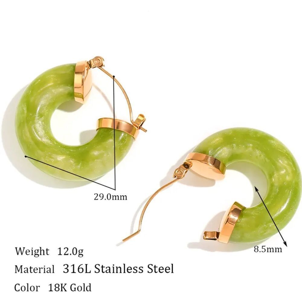 Green Portofino Diva 18K Gold Stainless Steel Hoop Earrings - Picture 6 of 17